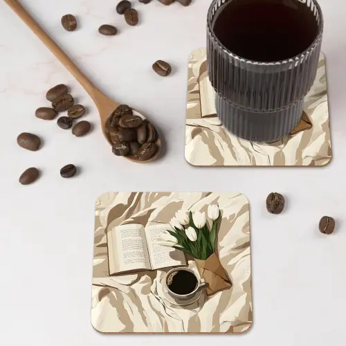 Boek - Illustratie - Tulpen - Koffie onderzetter kurk middel -sfeer2