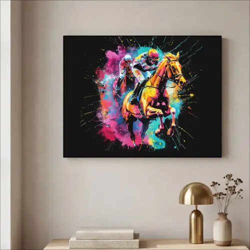 Graffiti - Sport - Paard rensport - Paardrijden Textielframe zwart klein -sfeer2