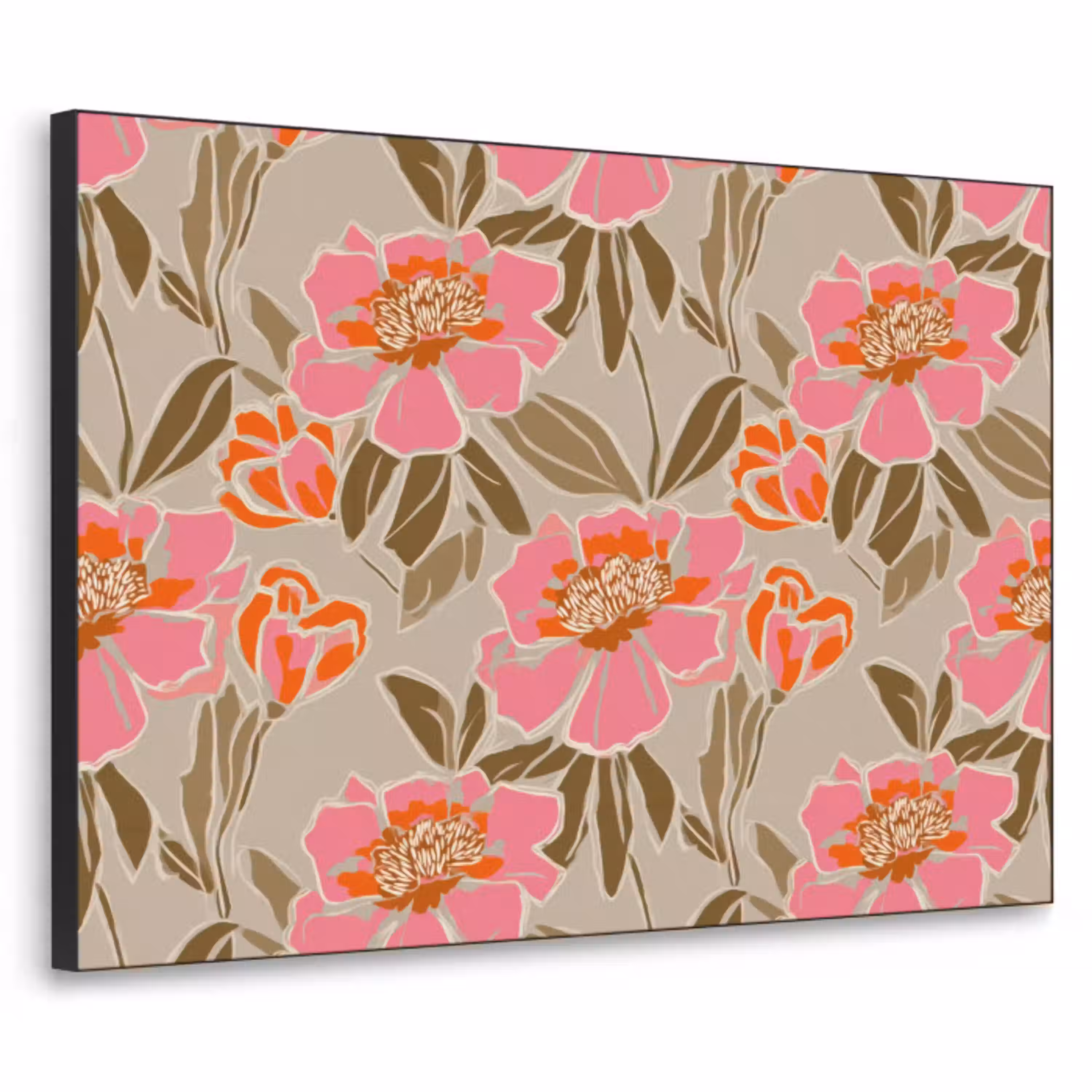 Pioenrozen - Patroon - Roze Textielframe zwart klein 947 -3d