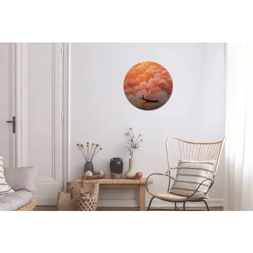 Zee - Boot - Wolken - Oranje Wandcirkel aluminium klein -woonkamer