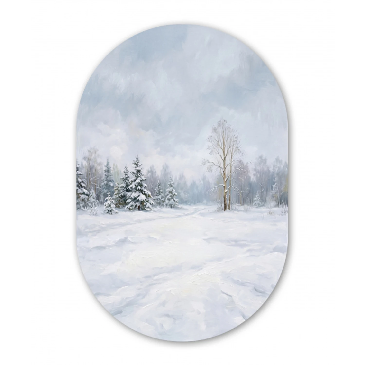 Bospad - Dennen - Sneeuw - Winter - Rustgevend Wandcirkel Ovaal Forex klein -3d