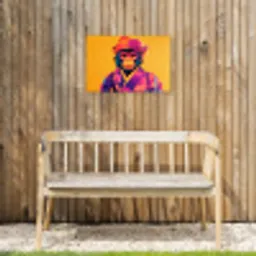 Aap - Kimono - Bloemen - Hoofdtooi Tuinposter op houten frame 2 cm dik klein -sfeer4