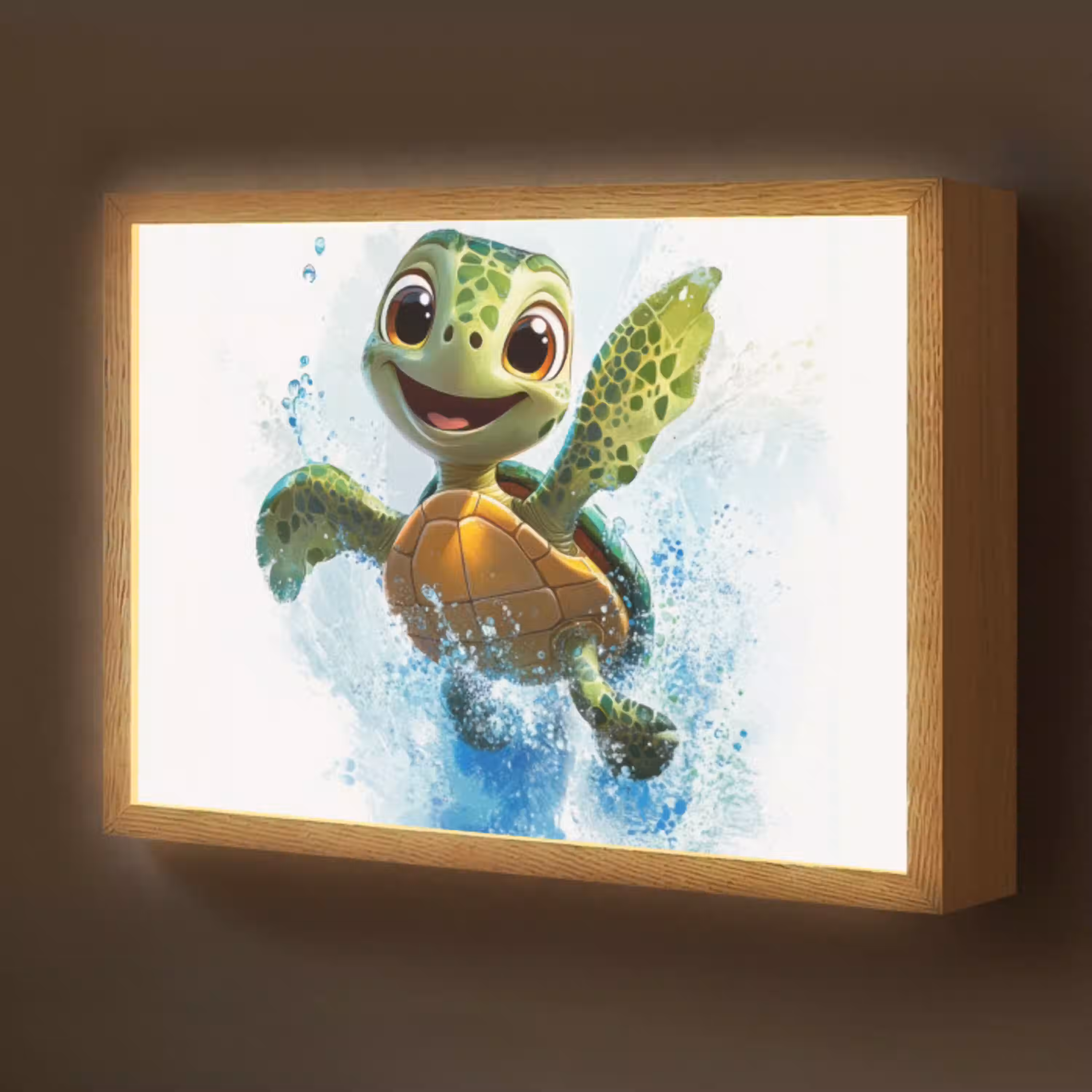 Schildpad - Cartoon - Water - Groen Light Box met batterij (Wandlamp kind) middel -z3d_website