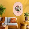 Margrieten - Boeket - Strikje - Roze Wandcirkel Ovaal Glas middel -sfeer4