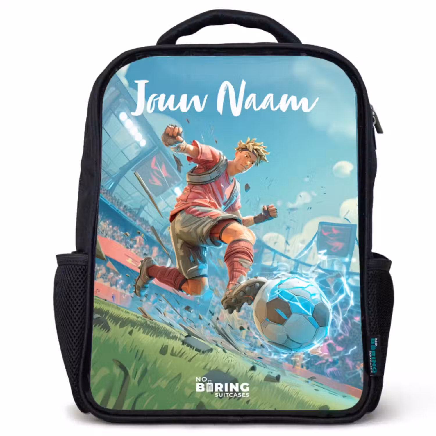 Kinderrugzak met naam - Zwart - Stadion - Voetballer - Bal - Elektrisch