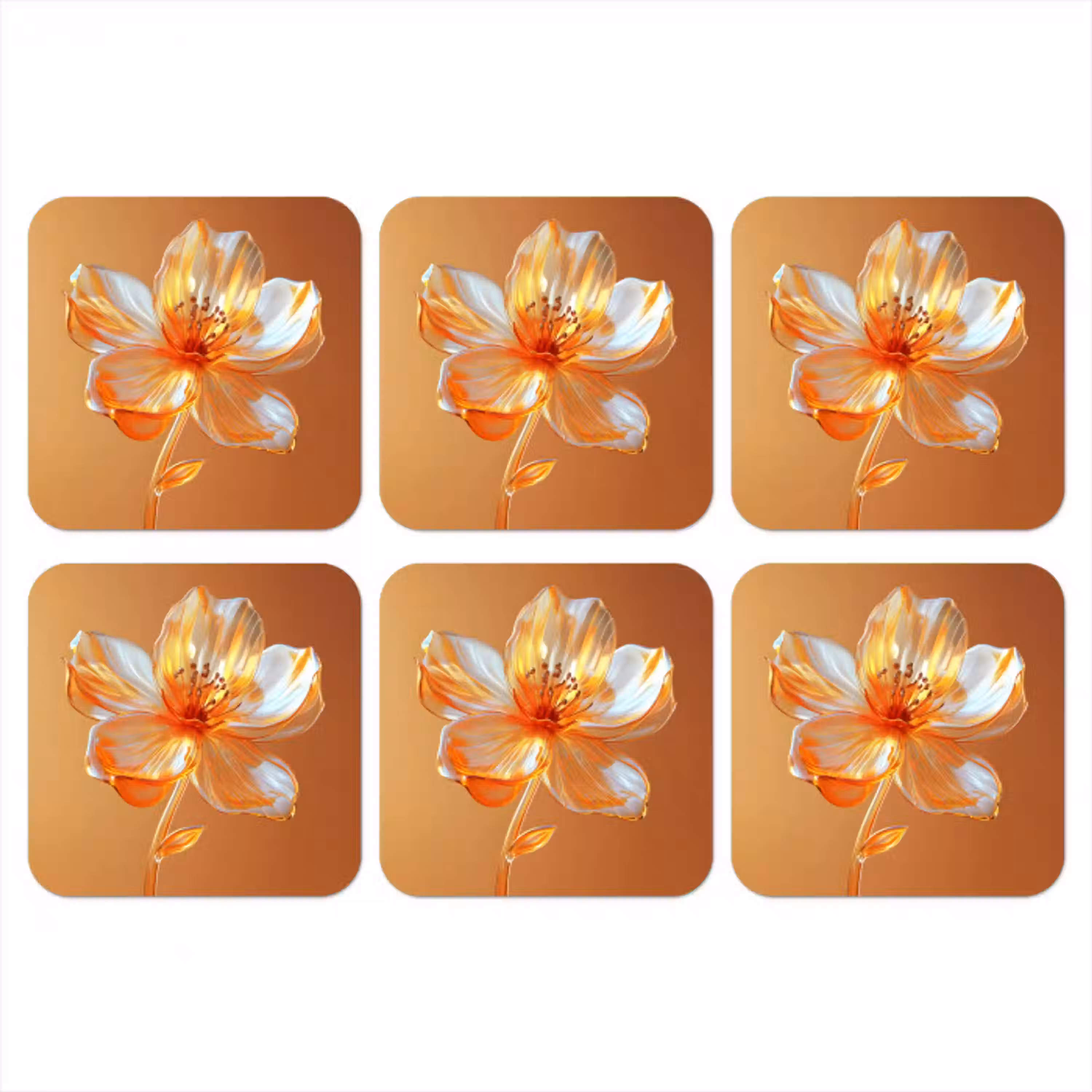 Glazen - Bloem - Oranje onderzetter kurk middel -3d