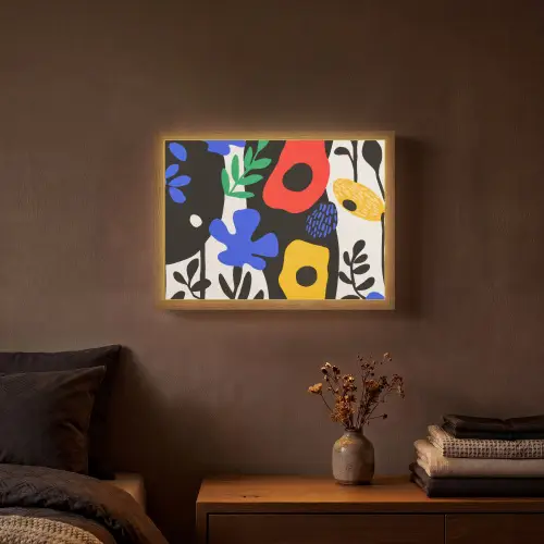 Bloemen - Bladeren - Abstract - Zwart Light Box met batterij (Wandlamp) middel -sfeer4