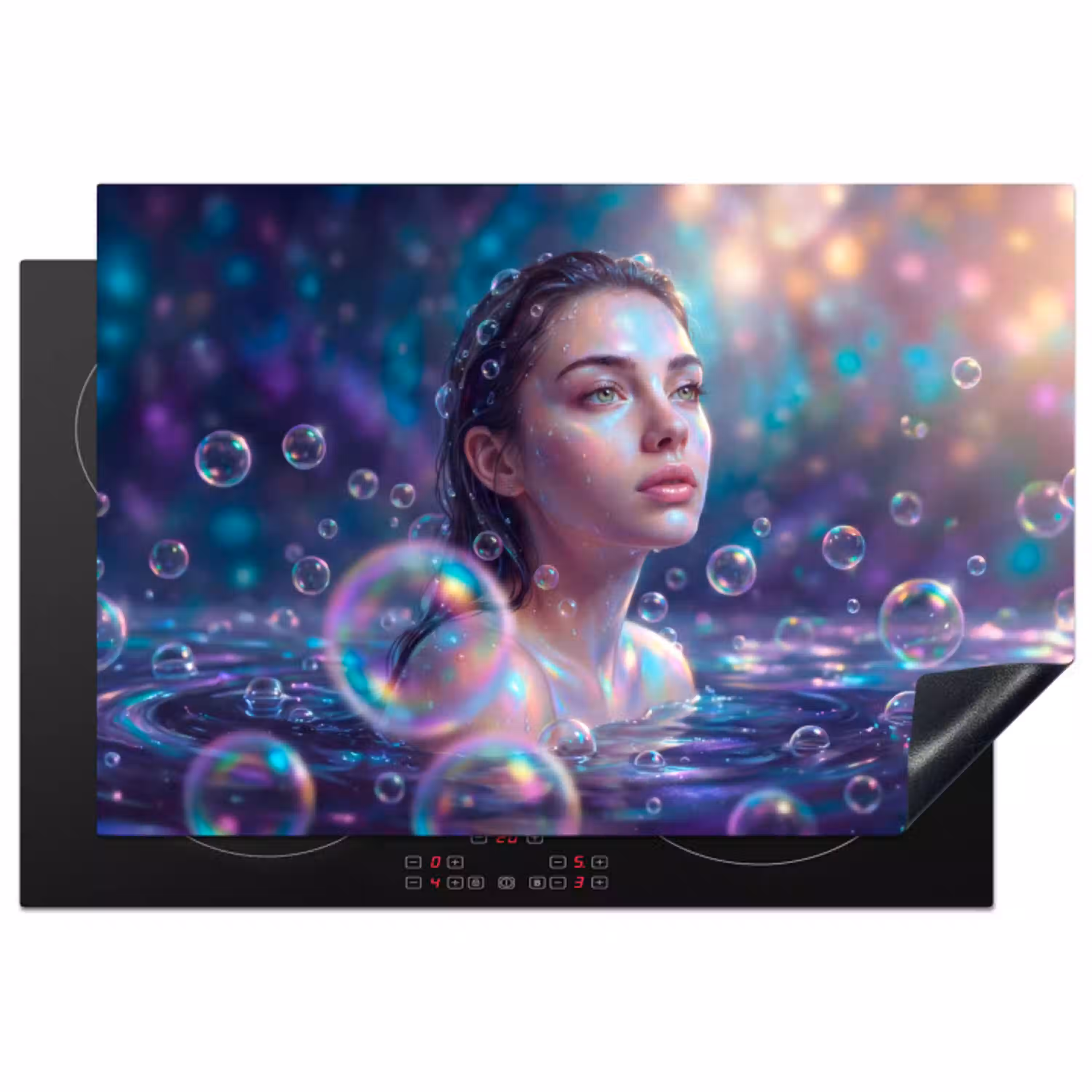 Vrouw - Water - Portret - Kleurrijk - Modern Inductie beschermer vinyl 3mm klein -3d