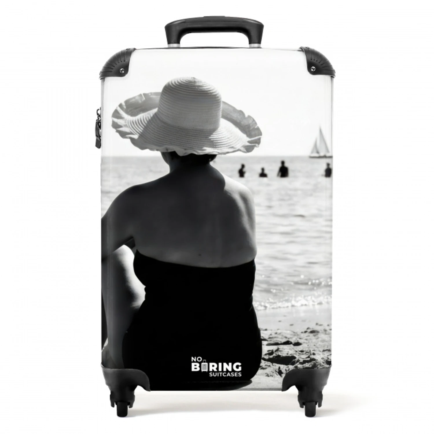 Zonnehoed - Strand - Zwart - Wit NBS - Handbagage koffer - Volwassenen Unisex middel -productfoto_recht