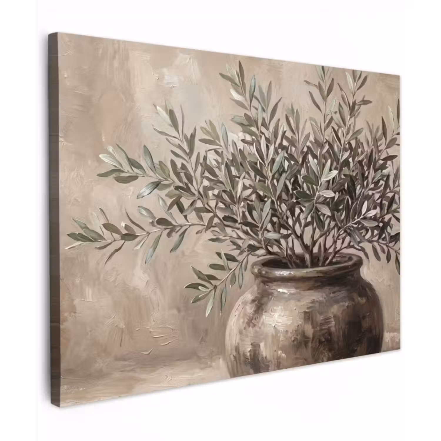Canvas Print - Olive Plant - Earth Pot - Abstract - Beige