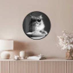 Langharige kat - Zonnebril - Spaghetti - Humor - Zwart - wit Fotolijst rond zonder passe partout klein -sfeer3