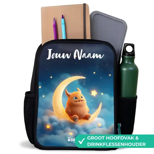 Oranje monster op maansikkel Rugzak - Zwart middel -inhoud_NL