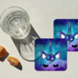 Eenhoorn - Sterrenhemel - Ster - Blauw onderzetter kurk middel -sfeer4