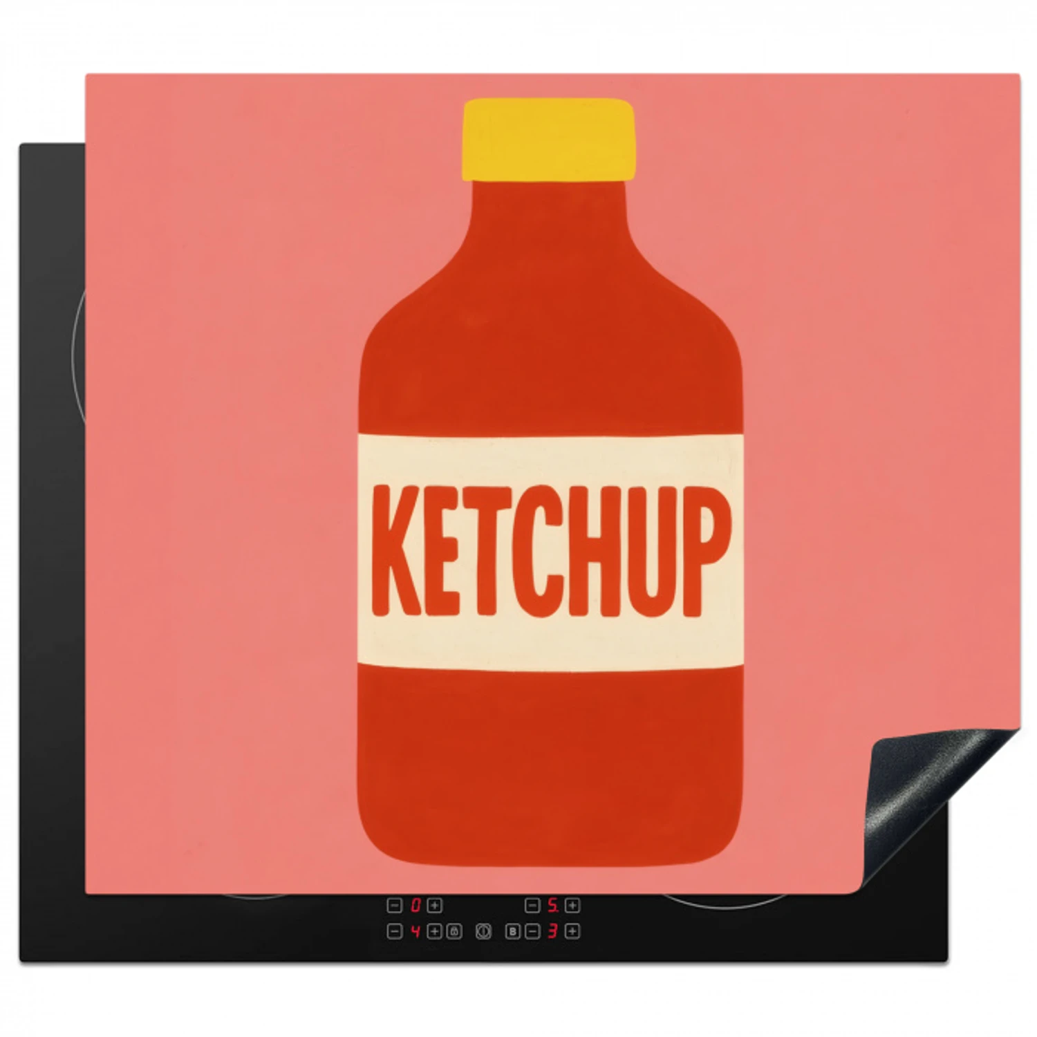 Ketchup - Fles - Rood - Minimalistisch Inductie beschermer vinyl 3mm middel -3d