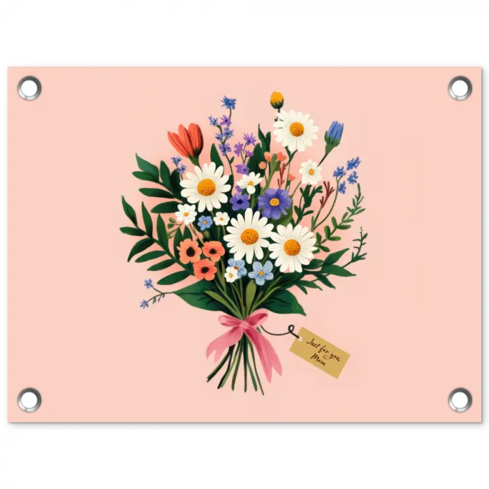 Margrieten - Boeket - Strikje - Roze tuinposter los doek klein -3d