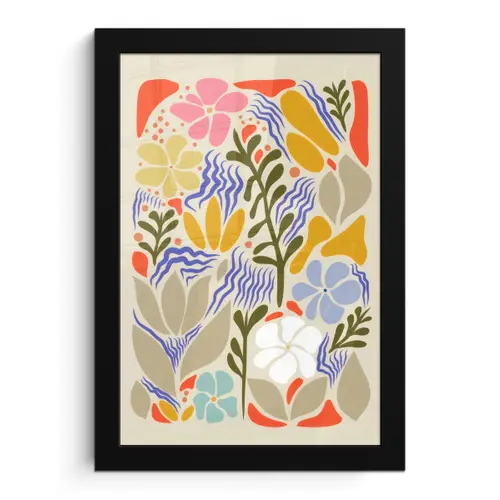 Abstract - Bloemen - Bladeren fotolijst zwart zonder passe partout klein -3d