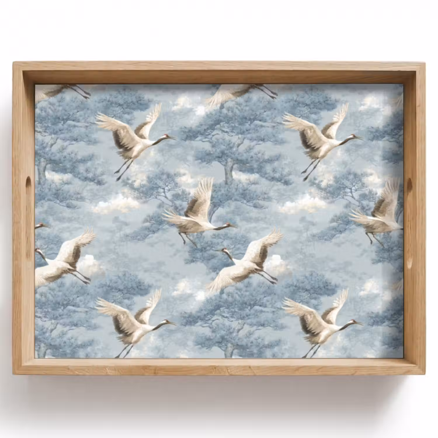Tablett - Wolken - Kraniche - Blau
