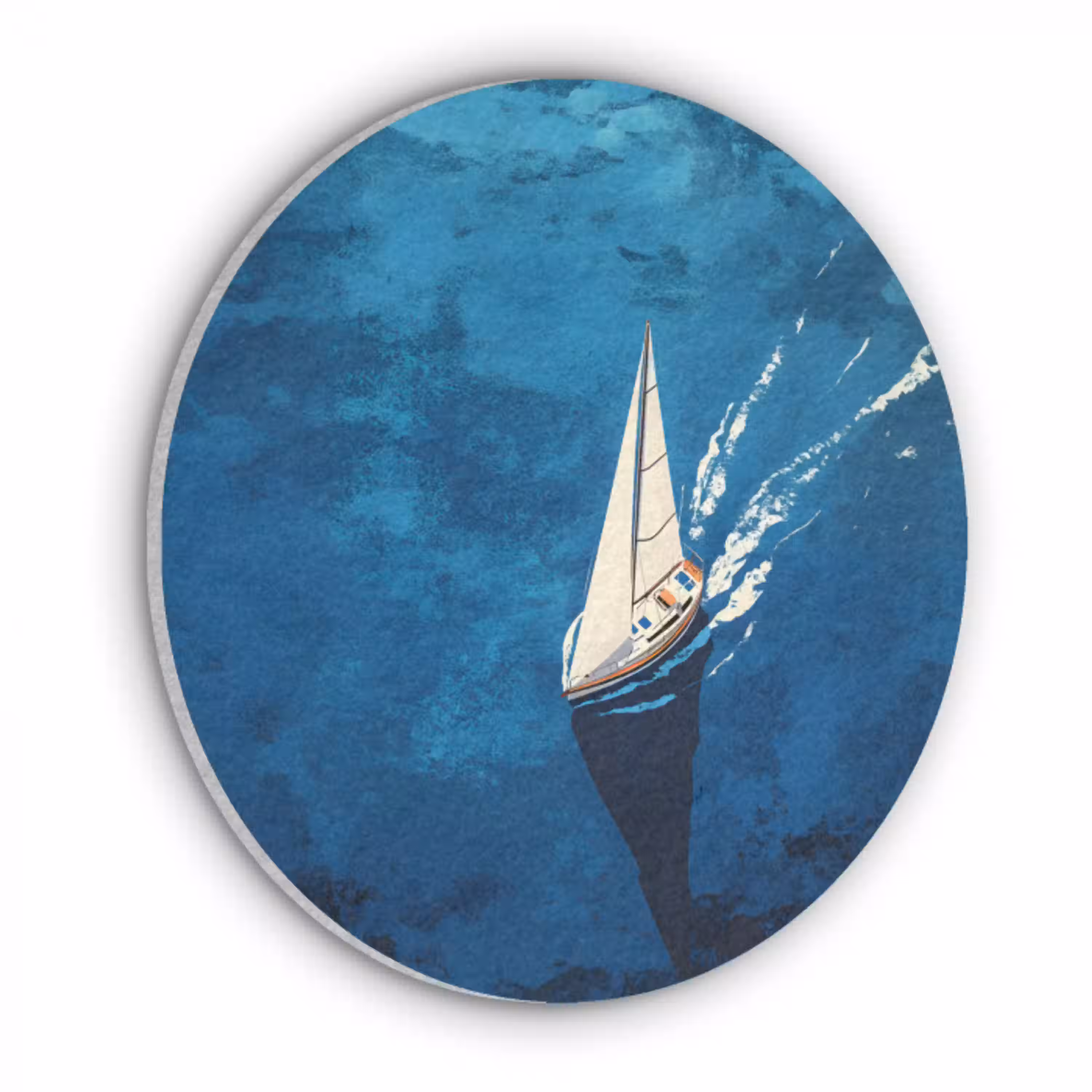 Zeilboot - Water - Abstract - Schaduw Akoestische PET Vilt - Rond klein -3d