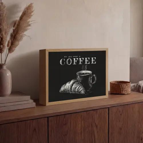 Koffie - Croissant - Tekst Light Box met batterij (Wandlamp) middel -sfeer2