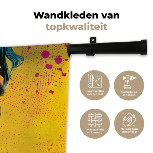 Close-up - Vrouwengezicht - Stippen - Geel Wandkleed katoen klein -sfeer2