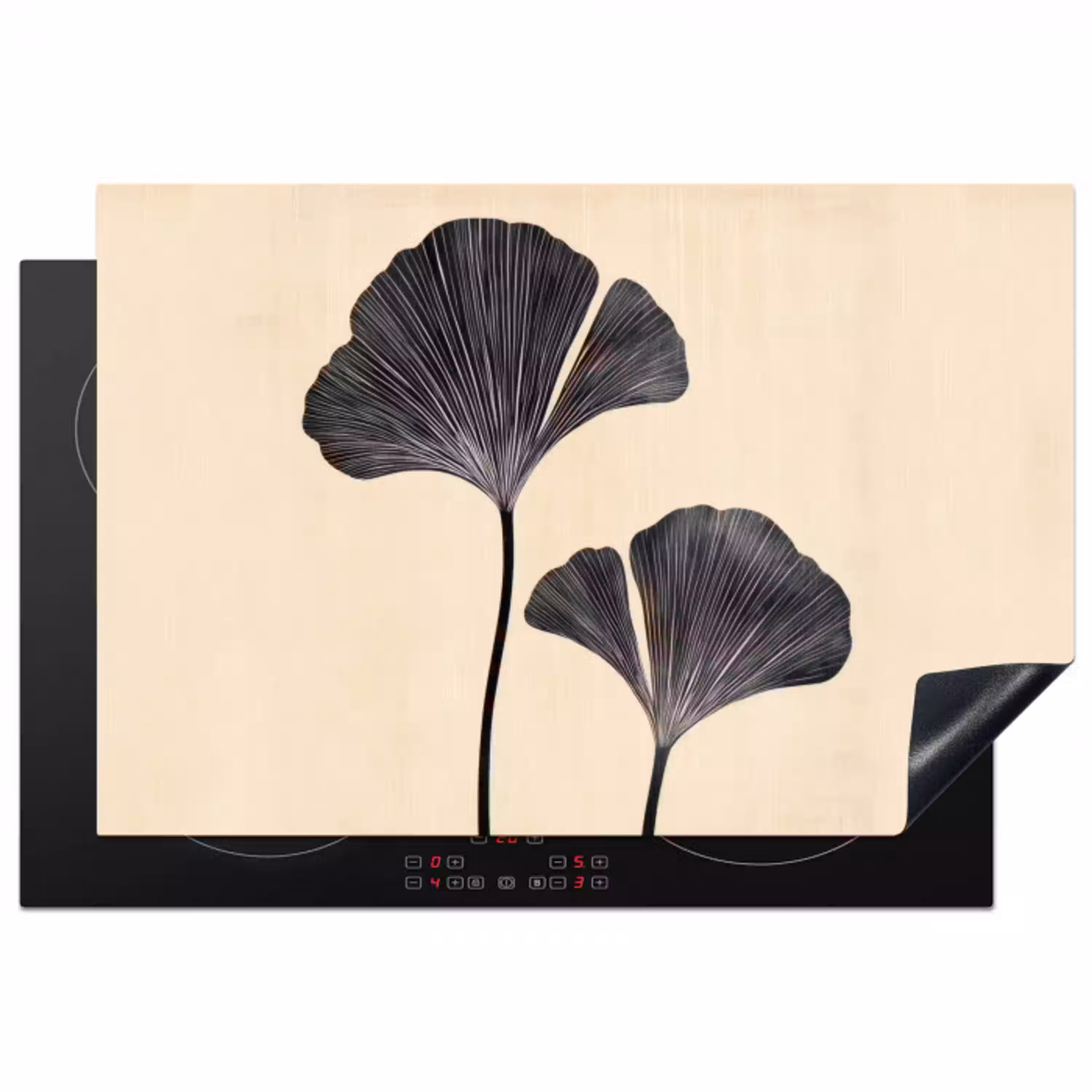 Bladeren - Minimalistisch - Zwart Inductie beschermer vinyl 3mm klein -3d