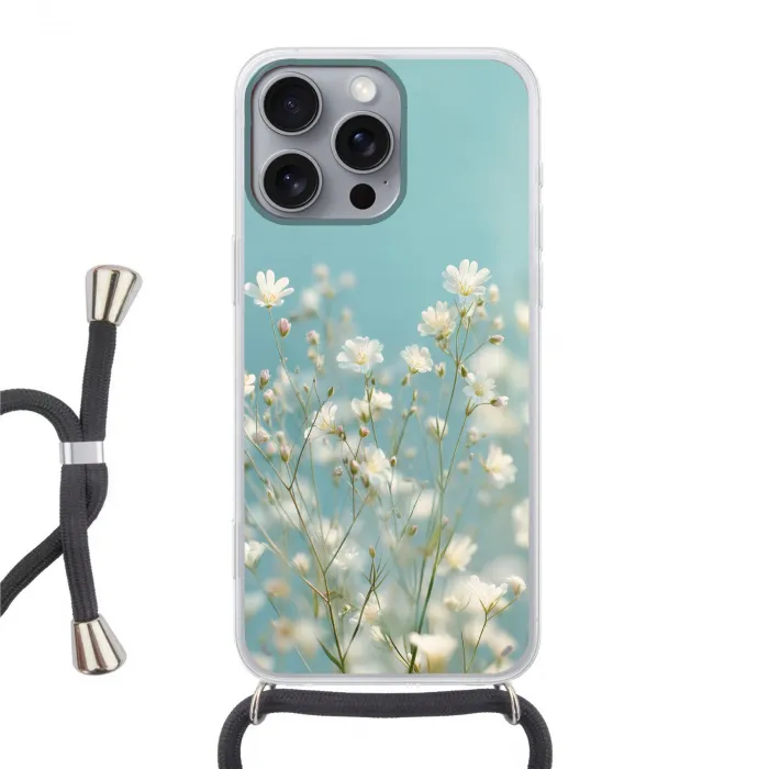 Stengels - Bloemen - Lucht - Wit Hoesje iPhone 16 Pro Max met koord klein -3d