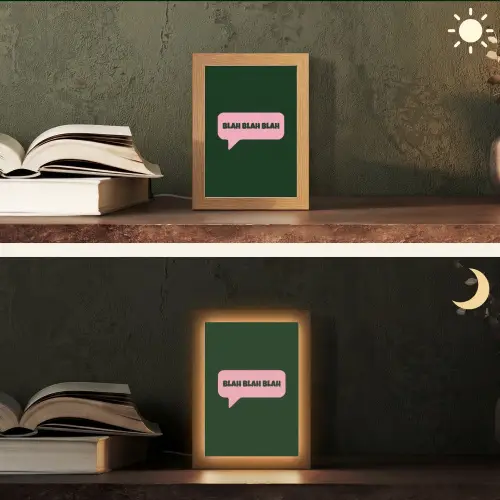 Tekstwolk - BLAH BLAH BLAH - Roze Light Box met kabel (Tafellamp) klein -sfeer3