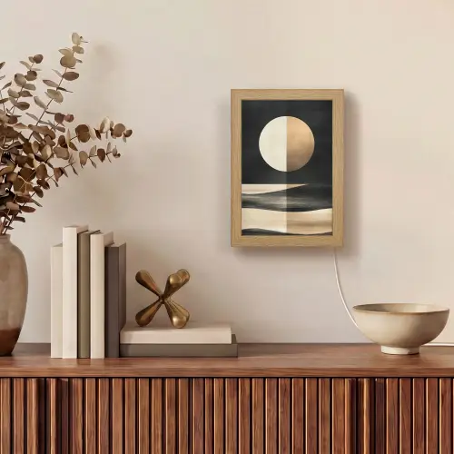 Maan - Cirkel - Goud Light Box met kabel (Tafellamp) klein -sfeer2