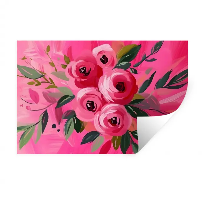 Bloemen - Verf - Roze Muursticker klein -3d