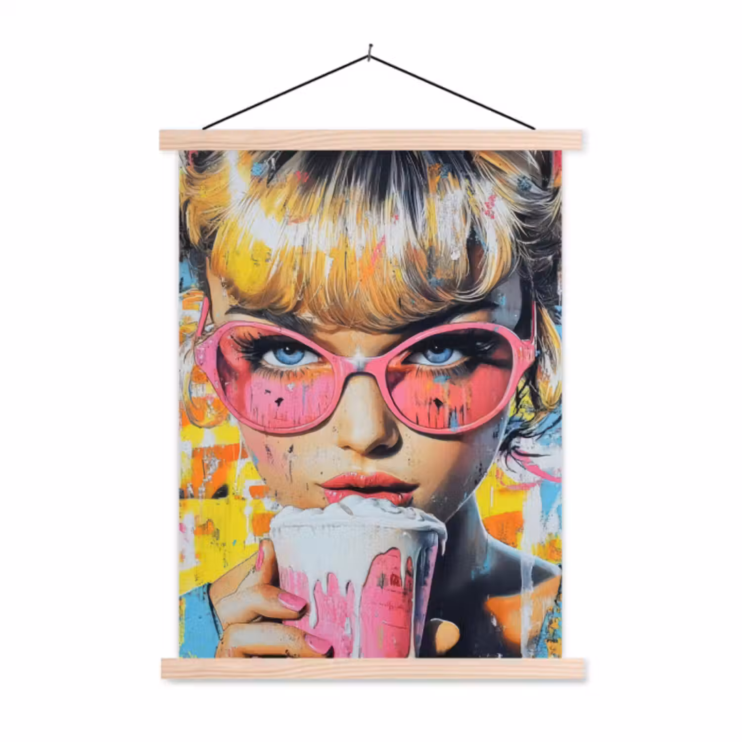 textielposter latten blank - Expressief - Milkshake - Vrouw - Felle kleuren