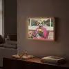Vrouw - Kat - Bloemen - Kopje - Retro Light Box met batterij (Wandlamp) middel -sfeer1