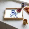 Vogel - Delfts blauw - Illustratie - Bloemen Dienblad Rechthoek middel -sfeer2