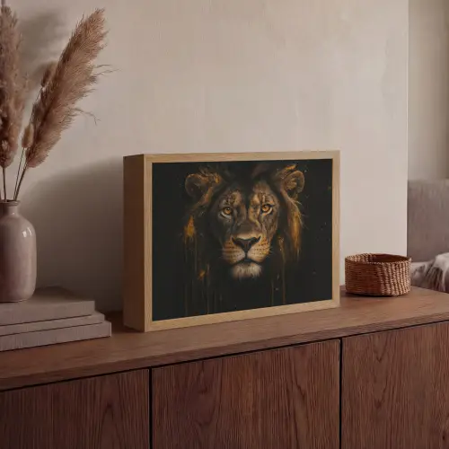 Leeuw - Goud - Druppels Light Box met batterij (Wandlamp) middel -sfeer2