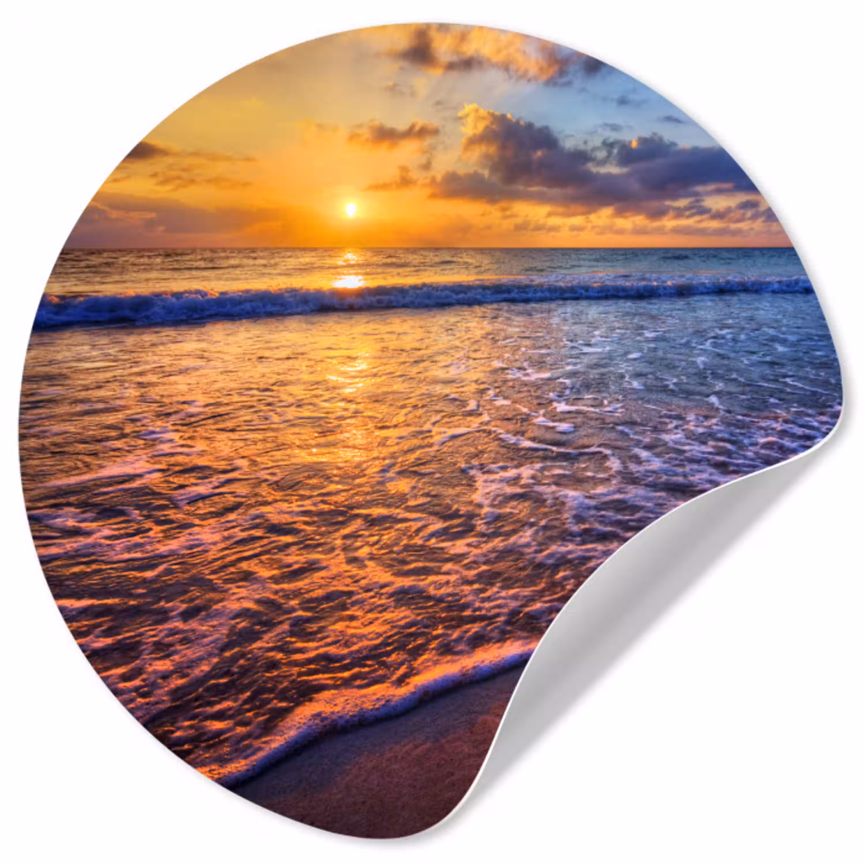 Zee - Strand - Zonsondergang - Wolken - Horizon Wandcirkel behangsticker klein -3d