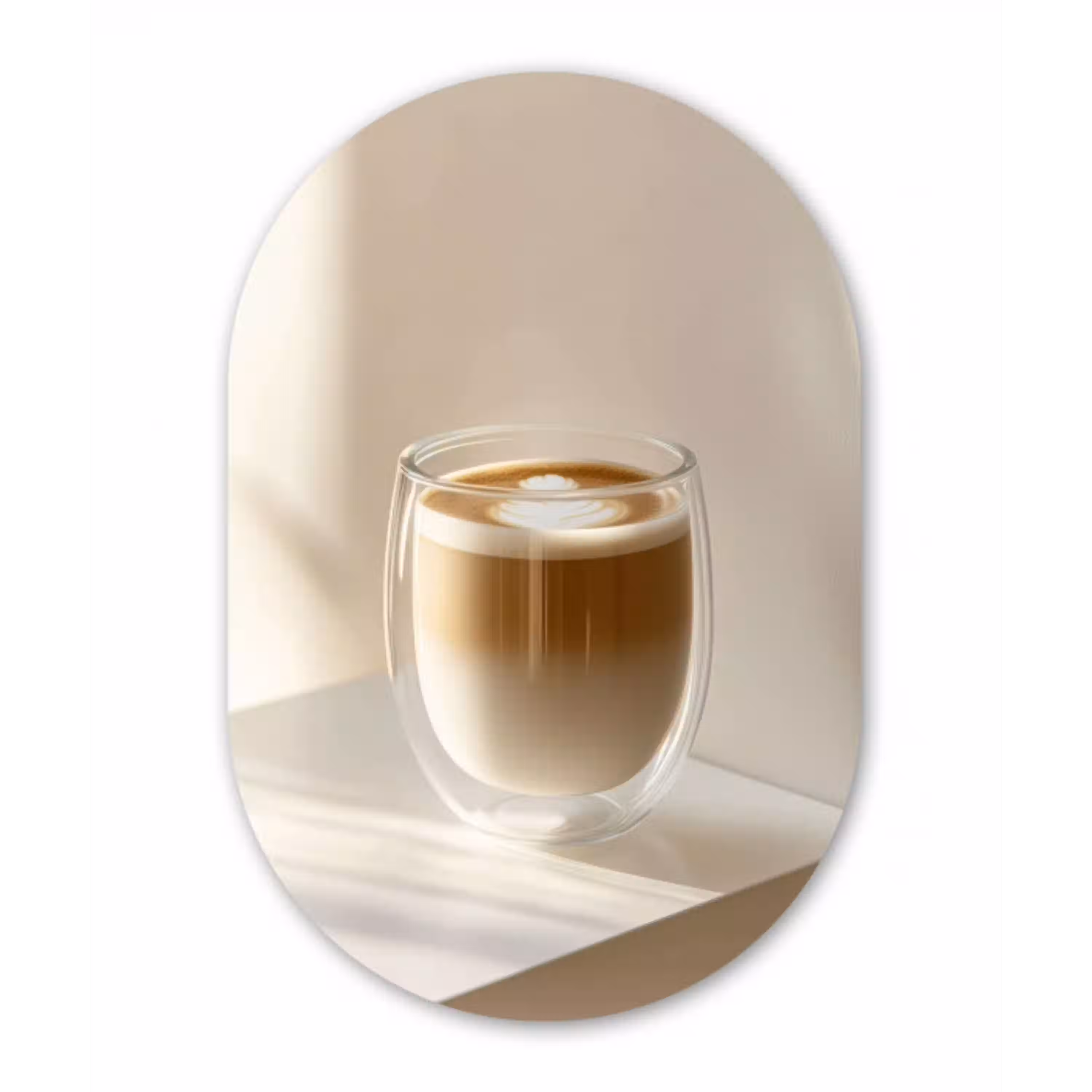 Mok - Latte - Minimalistisch - Schaduw Wandcirkel Ovaal Aluminium middel -3d