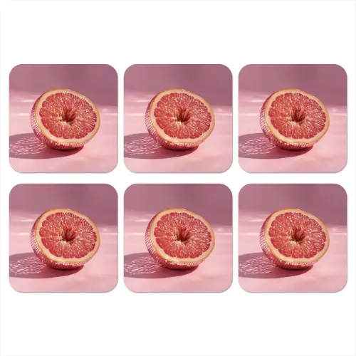 Grapefruit - Roze - Disco - Shiny onderzetter kurk middel -3d