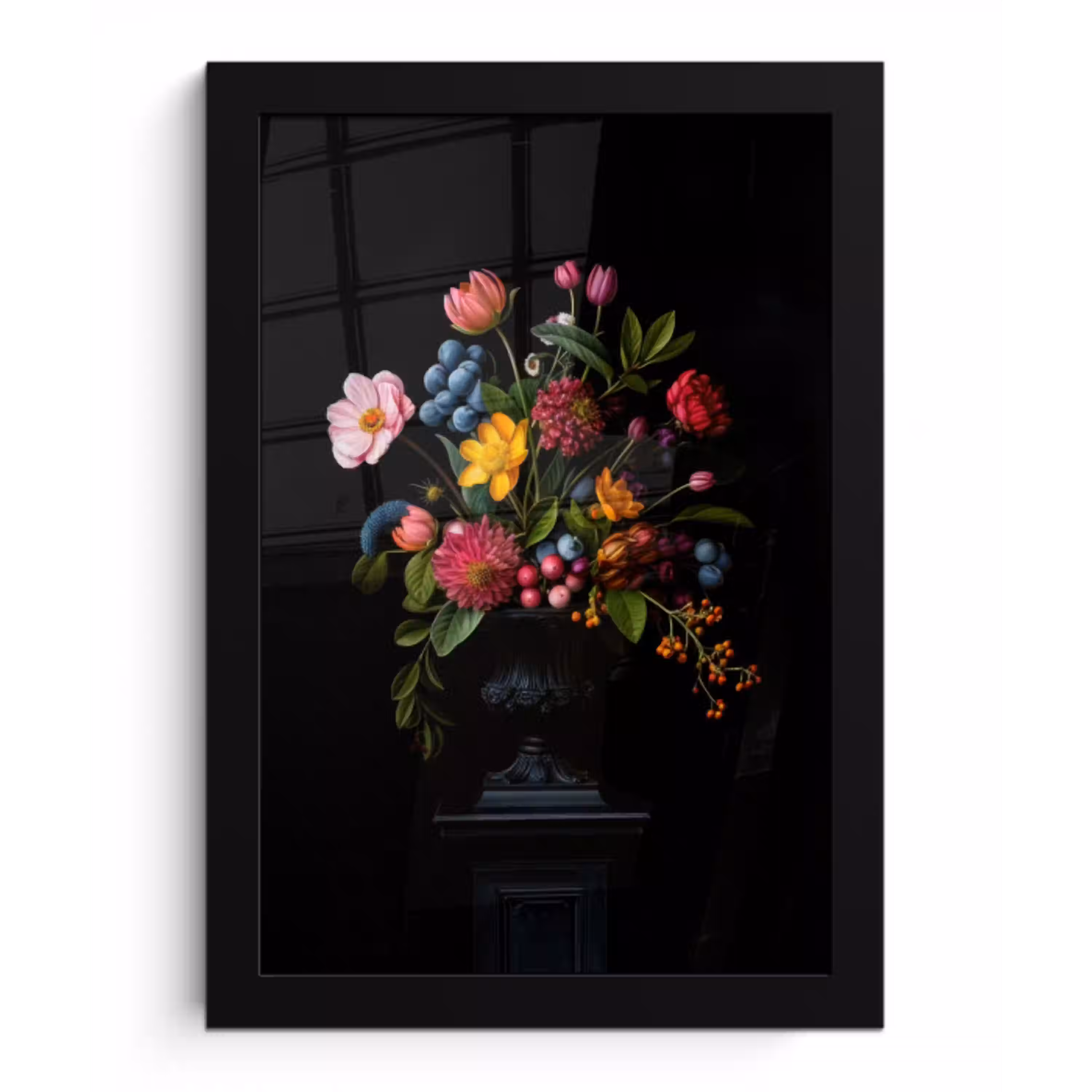 Bloemen - Vrolijk - Vaas fotolijst zwart zonder passe partout klein -3d