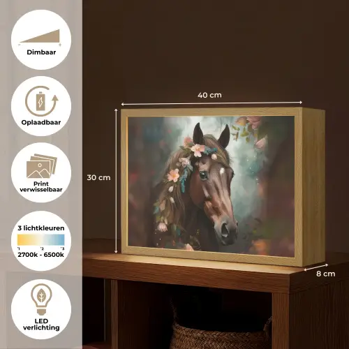 Paard - Natuur - Bloemen - Dieren - Bos Light Box met batterij (Wandlamp kind) middel -USP_websiteoverzichtNL