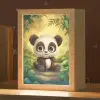 Panda - Cartoon - Bamboebos - Zwart Light Box met kabel klein -zzz_3d_website