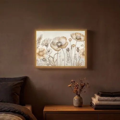Bloemen - Beige - Natuur - Illustratie Light Box met batterij (Wandlamp) middel -sfeer4