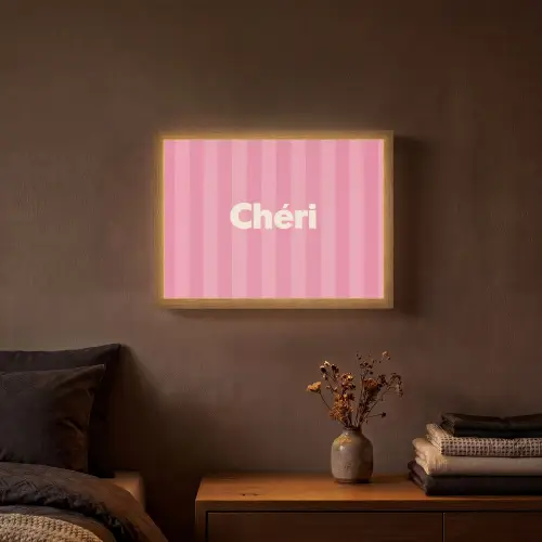 Gestreept - Roze - Chéri Light Box met batterij (Wandlamp) middel -sfeer4