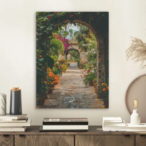 Doorkijk - Bloemen - Poort - Stenen PET vilt klein -sfeer1