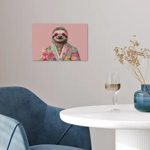Luiaard - Bloemenprint - Bril - Roze poster papier klein -sfeer3
