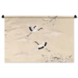 Kraanvogels - Bloesem - Beige Wandkleed katoen middel -zz3d
