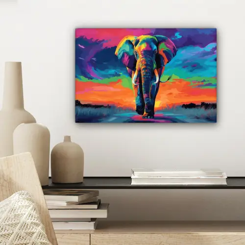 Olifant - Kleurrijk - Lucht - Abstract canvas 2cm klein -sfeer6