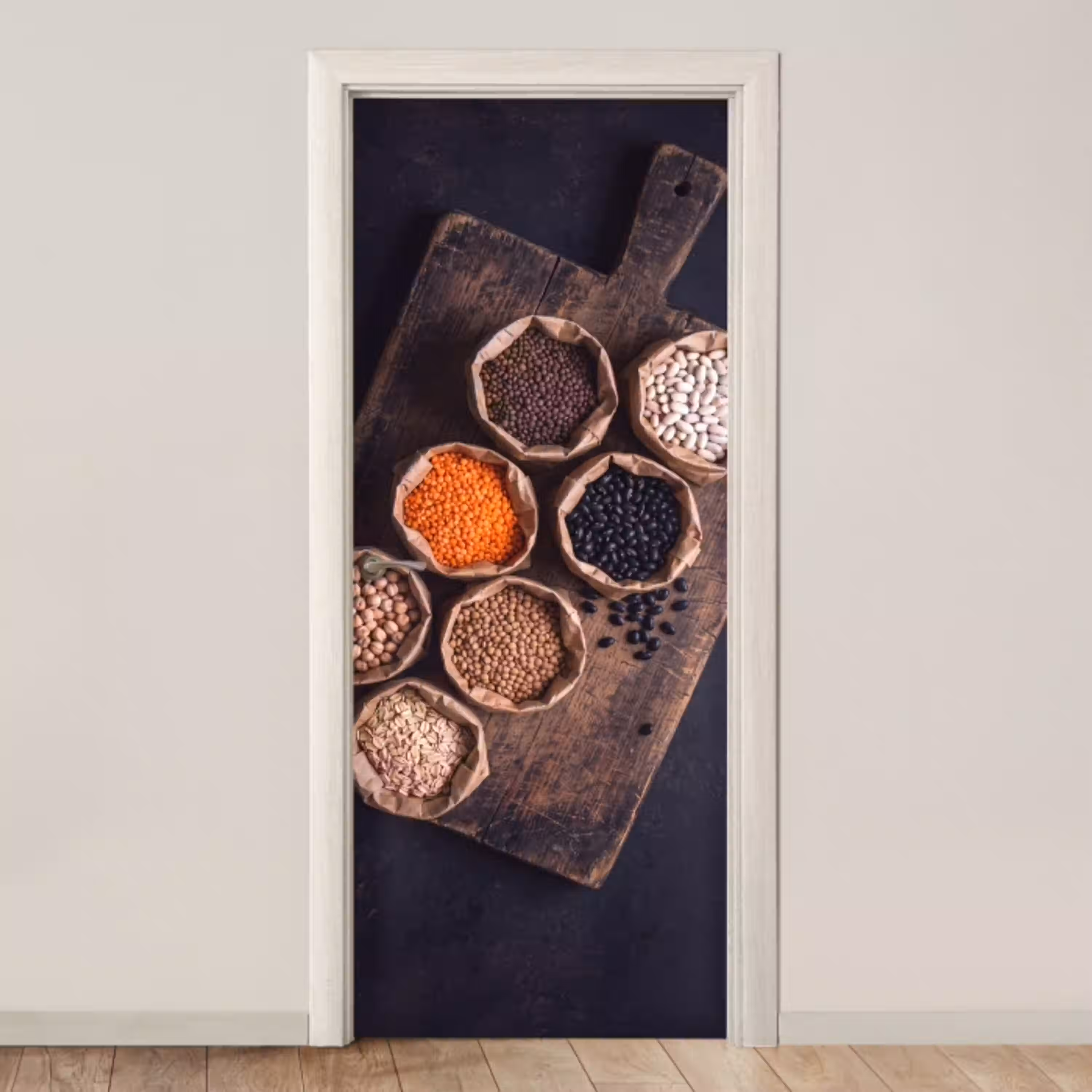 Eten - Zakjes - Voeding deurposter klein -3d_beige