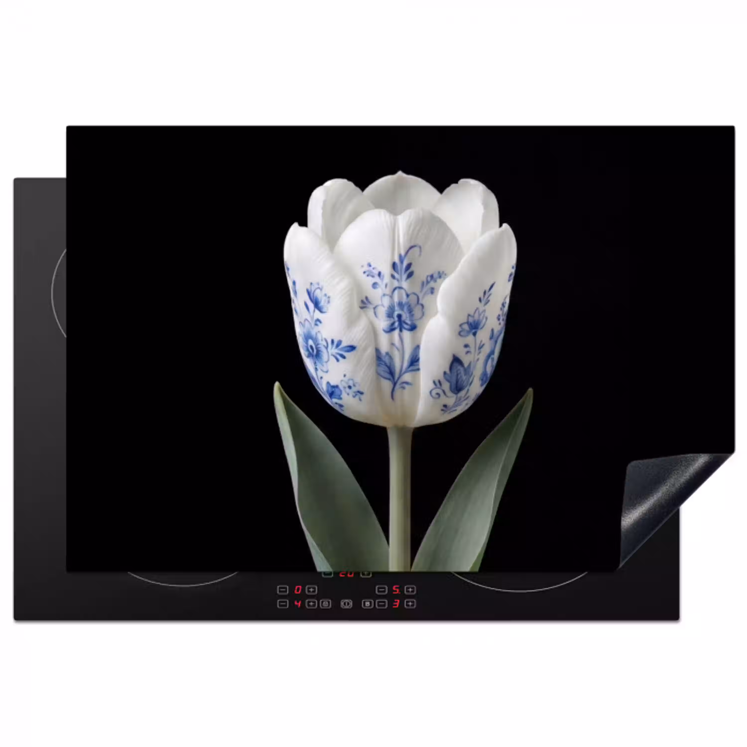 Tulp - Patroon - Blauw Inductie beschermer vinyl 3mm klein -3d