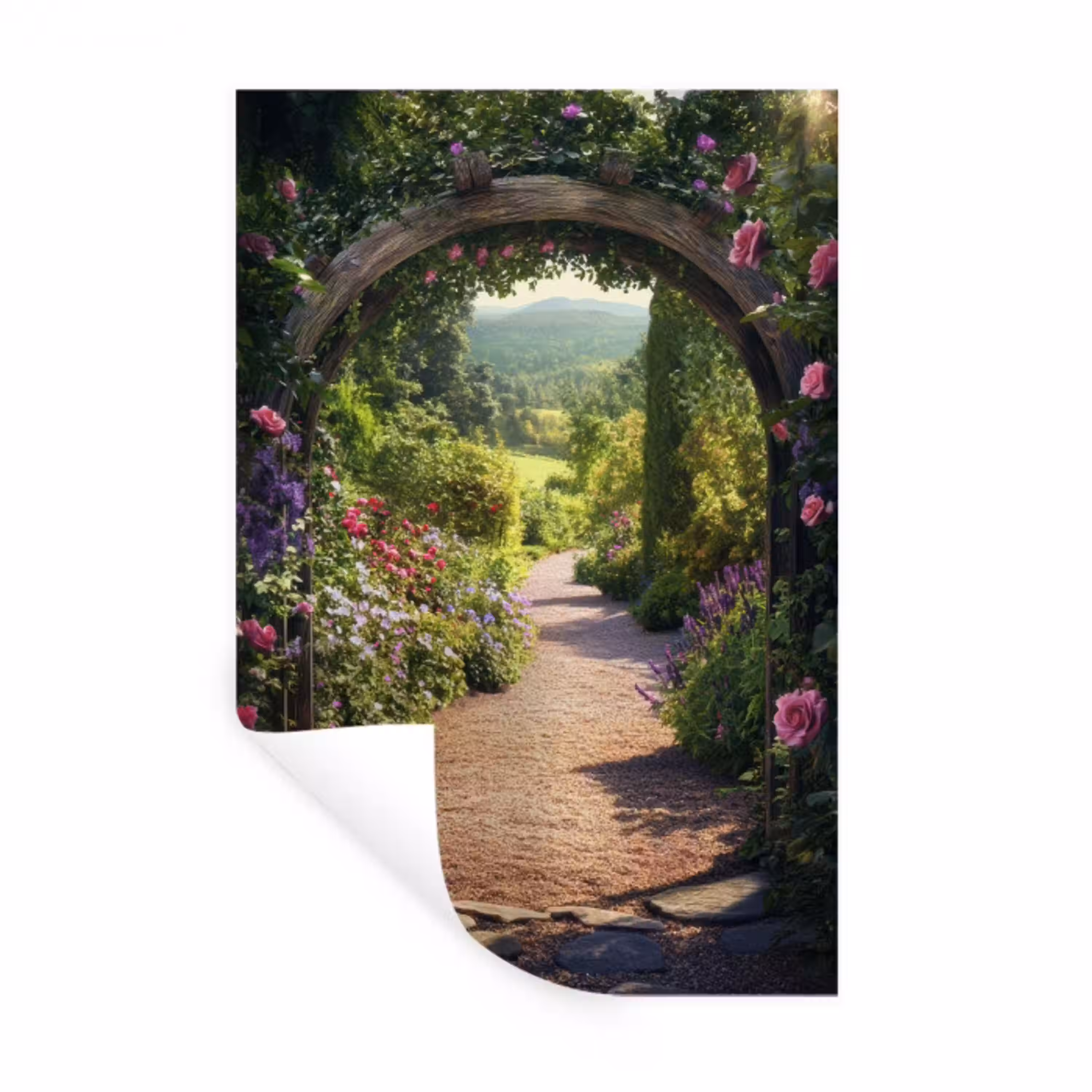 Doorkijk - Bloemen - Natuur - Rozenboog Muursticker klein -3d