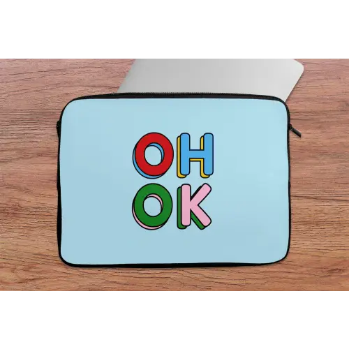 Oh ok - Blauw - Kleurrijk laptophoes neopreen klein -tafel
