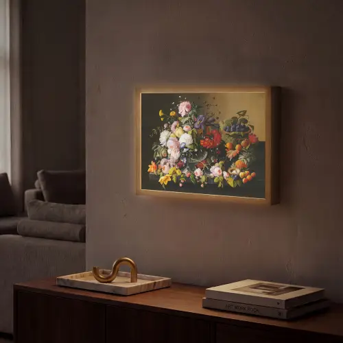 Stilleven met bloemen en fruit - Kunstwerk - Oude meesters Light Box met batterij (Wandlamp) middel -sfeer1